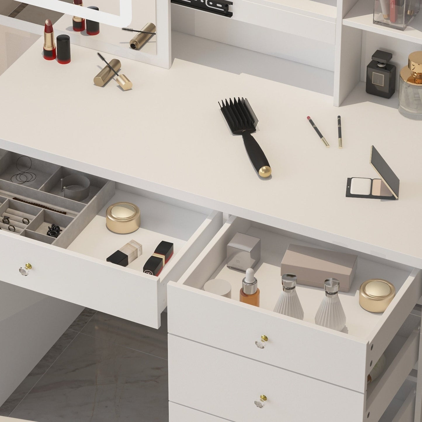 Ensemble de coiffeuse de 39,4 po de large avec tabouret et miroir