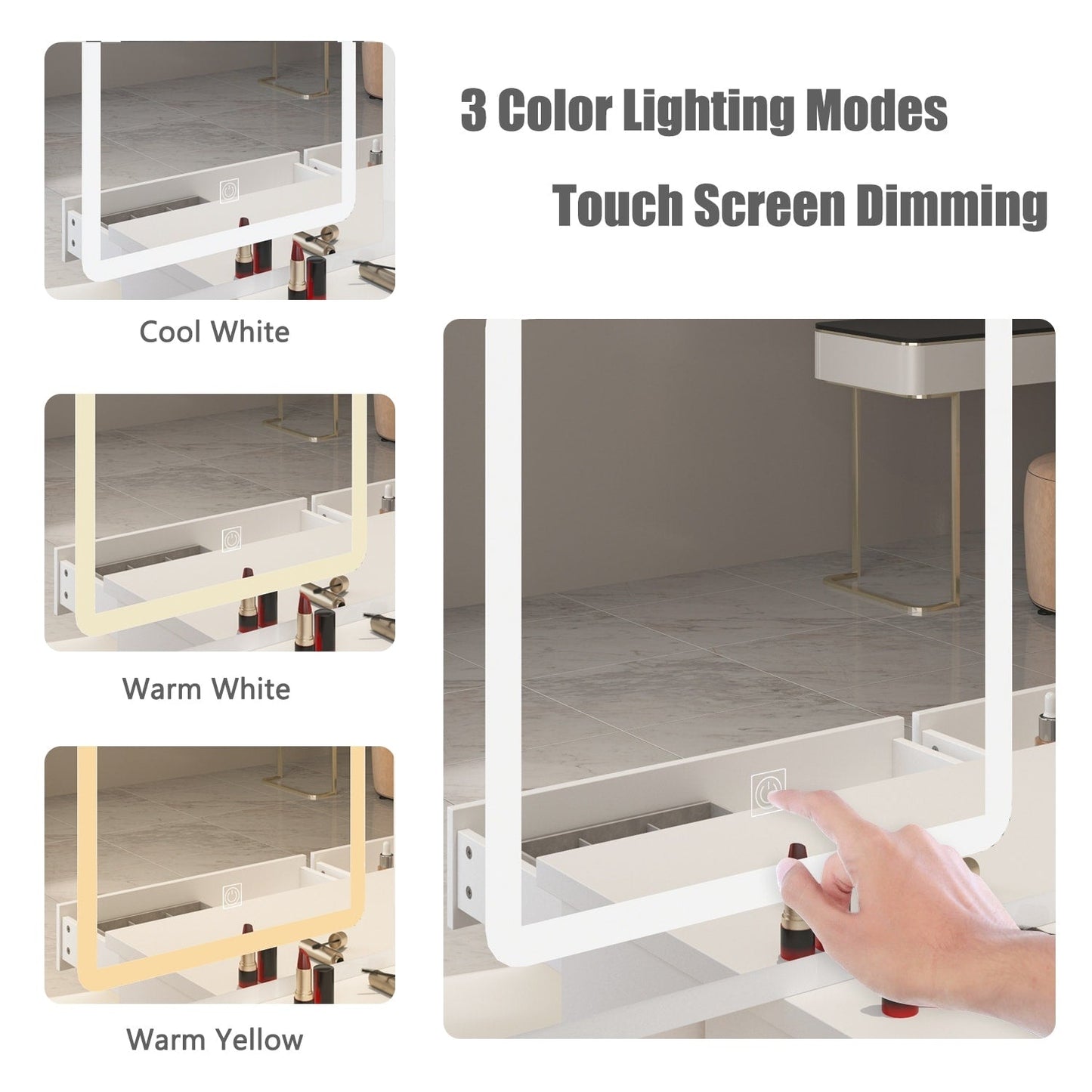 Ensemble de coiffeuse de 39,4 po de large avec tabouret et miroir