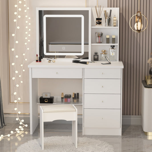 Ensemble de coiffeuse de 39,4 po de large avec tabouret et miroir
