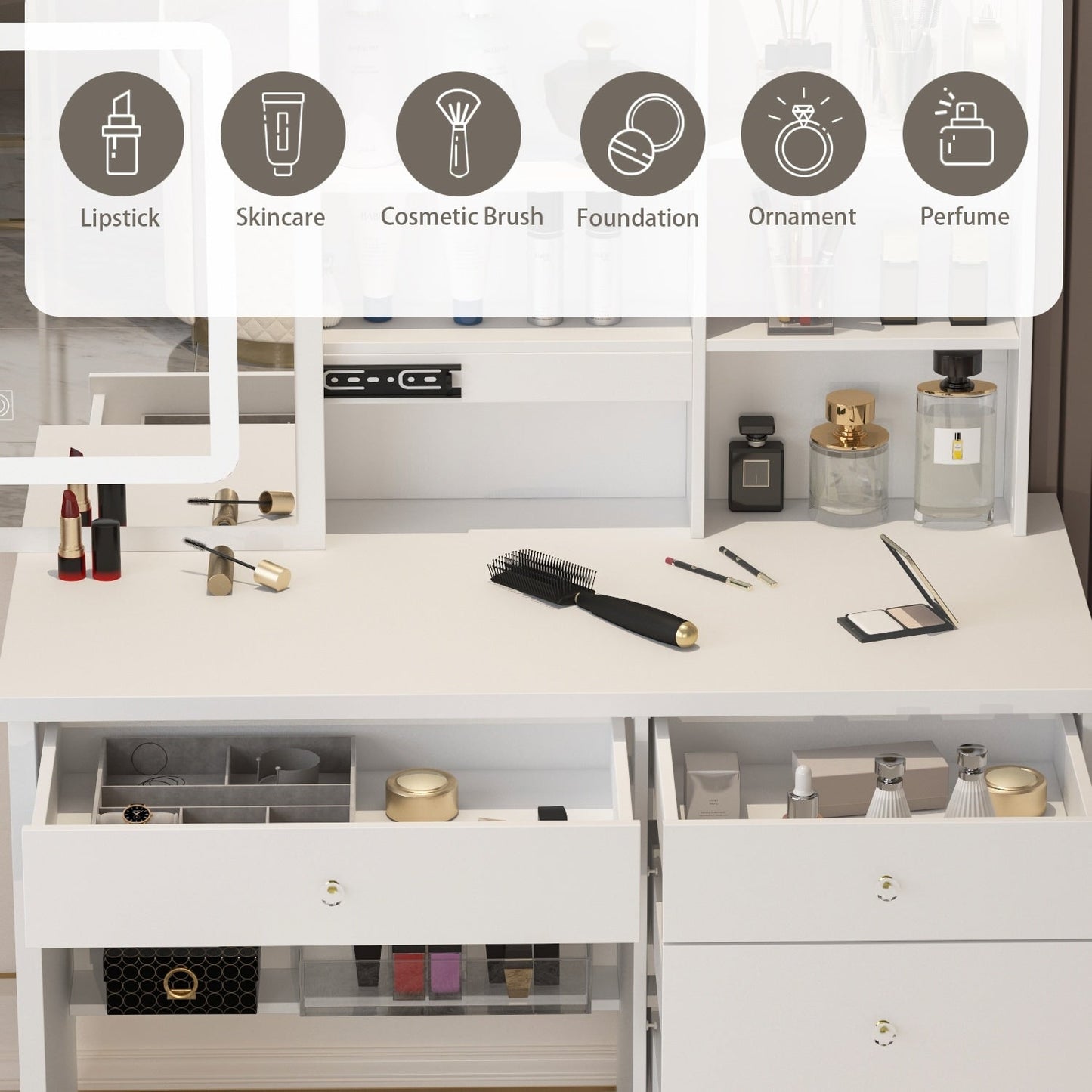 Ensemble de coiffeuse de 39,4 po de large avec tabouret et miroir