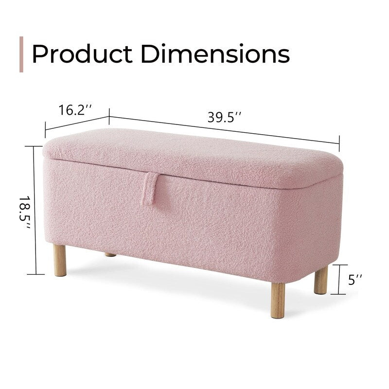 Banc ottoman de rangement en sherpa blanc cassé, repose-pieds, pour salon, chambre à coucher, pieds en bois
