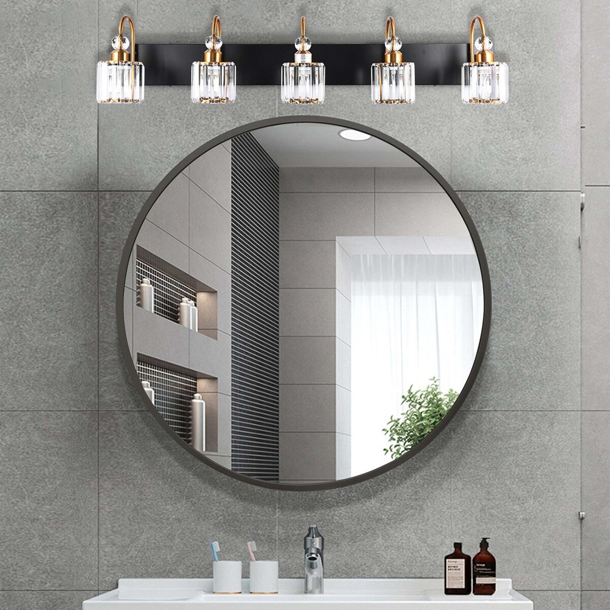 Applique murale moderne en cristal chromé/noir/doré pour salle de bain, éclairage de vanité
