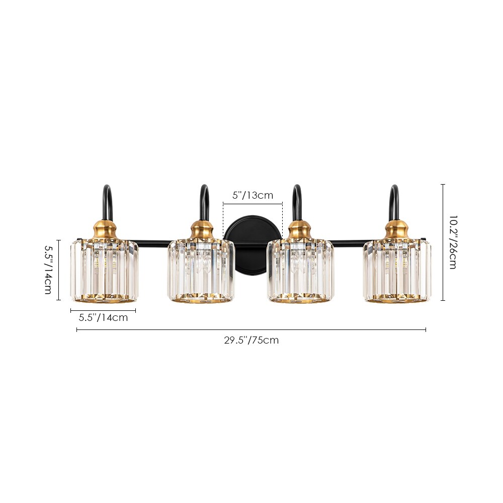 Applique murale moderne en cristal chromé/noir/doré pour salle de bain, éclairage de vanité