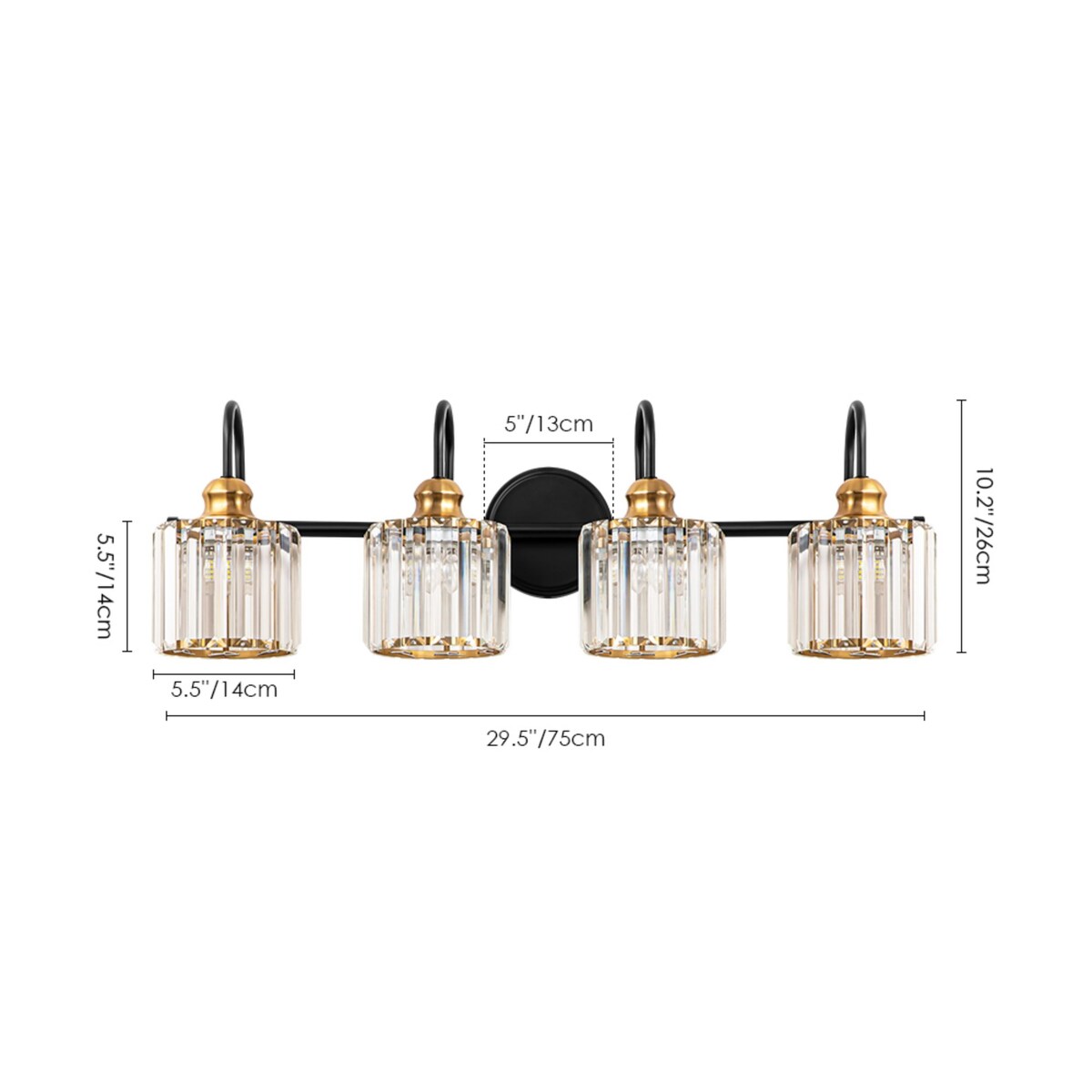 Applique murale moderne en cristal chromé/noir/doré pour salle de bain, éclairage de vanité