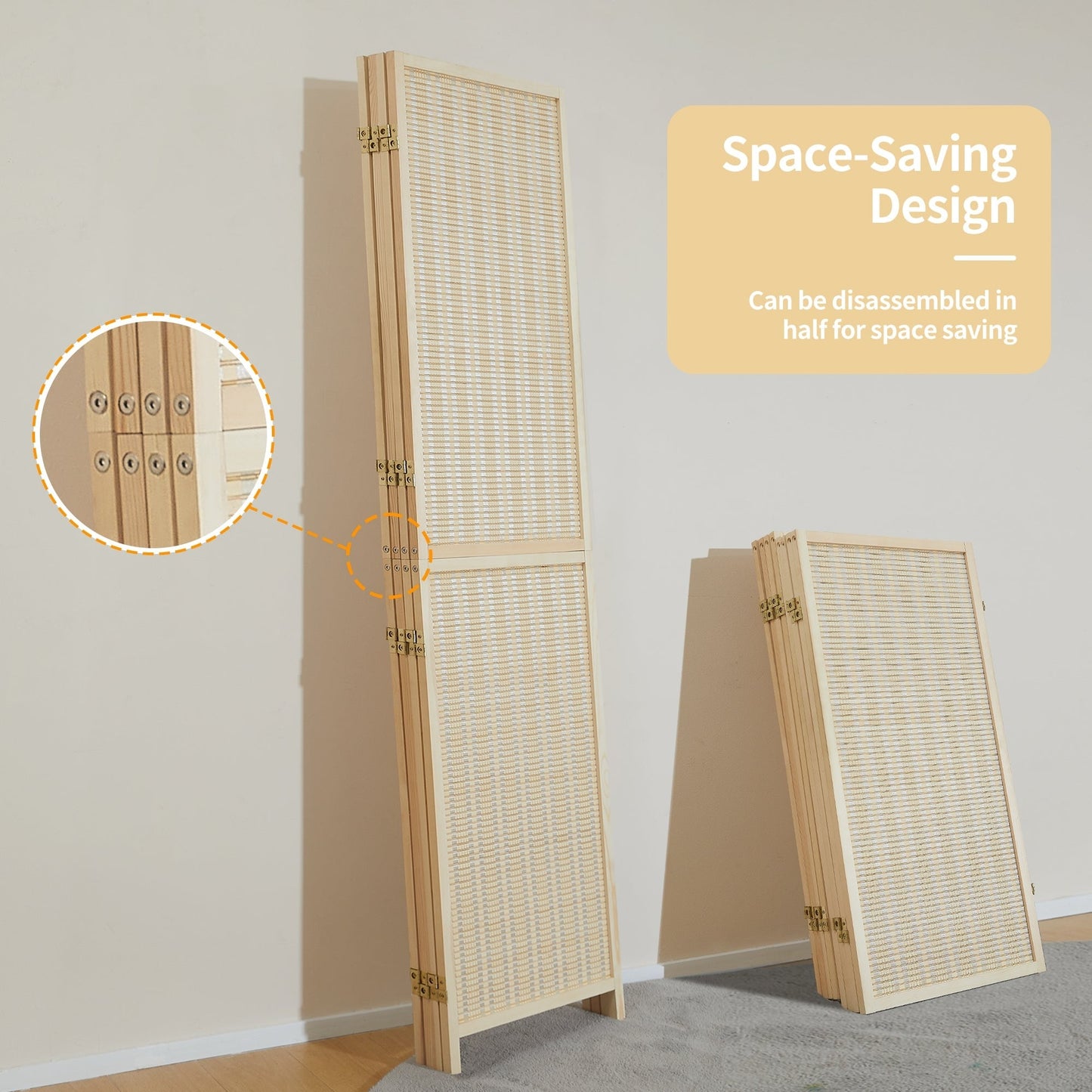 Cloison de séparation en bambou 4/6 panneaux, 1,8 m, amovible, pour séparation de pièce, écran de confidentialité pliable