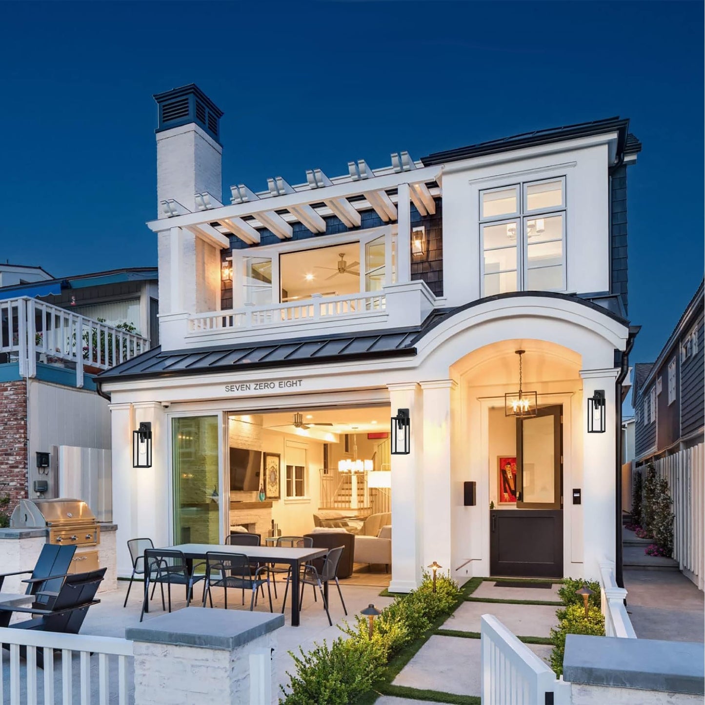 Lot de 4 appliques murales extérieures à 1 lumière, finition noir mat et abat-jour en verre transparent