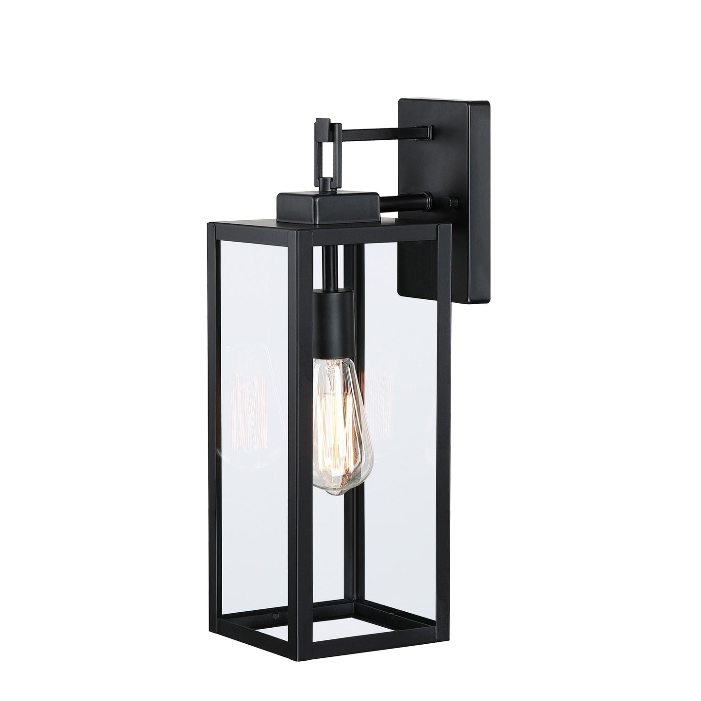 Lot de 4 appliques murales extérieures à 1 lumière, finition noir mat et abat-jour en verre transparent