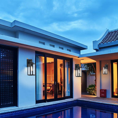 Lot de 4 appliques murales extérieures à 1 lumière, finition noir mat et abat-jour en verre transparent