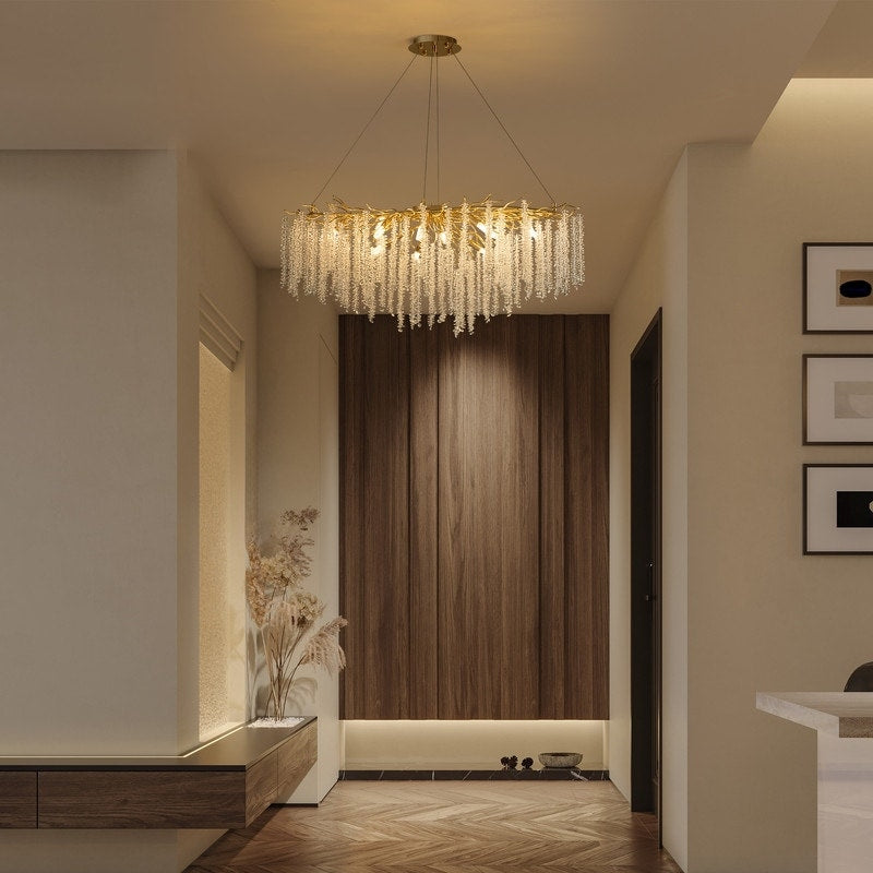 Lustre rectangulaire en cristal doré moderne de 40 pouces, branches d'arbre, luminaire suspendu pour îlot de cuisine, salle à manger