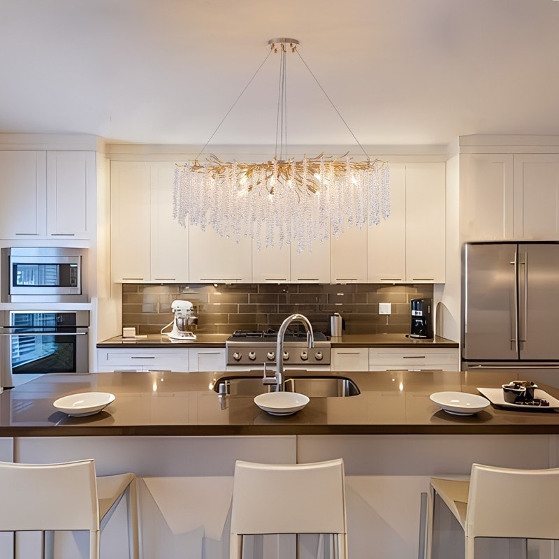 Lustre rectangulaire en cristal doré moderne de 40 pouces, branches d'arbre, luminaire suspendu pour îlot de cuisine, salle à manger