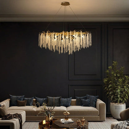 Lustre rectangulaire en cristal doré moderne de 40 pouces, branches d'arbre, luminaire suspendu pour îlot de cuisine, salle à manger