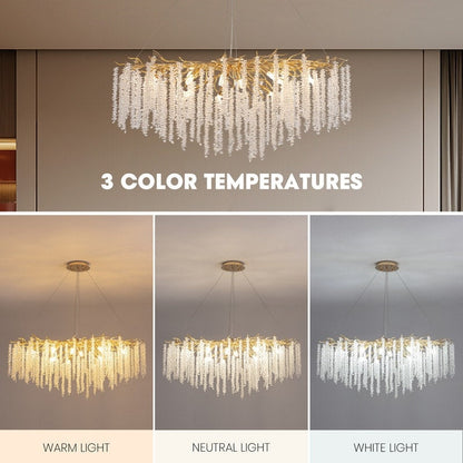 Lustre rectangulaire en cristal doré moderne de 40 pouces, branches d'arbre, luminaire suspendu pour îlot de cuisine, salle à manger