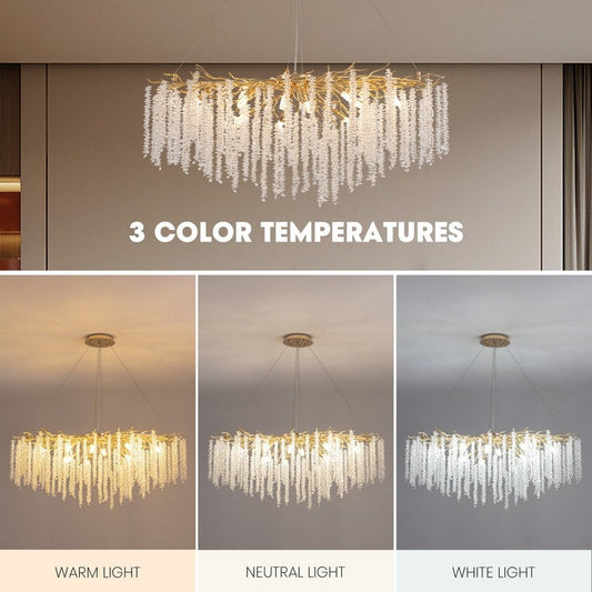 Lustre rectangulaire en cristal doré moderne de 40 pouces, branches d'arbre, luminaire suspendu pour îlot de cuisine, salle à manger