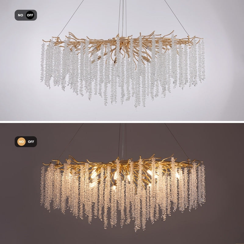 Lustre rectangulaire en cristal doré moderne de 40 pouces, branches d'arbre, luminaire suspendu pour îlot de cuisine, salle à manger