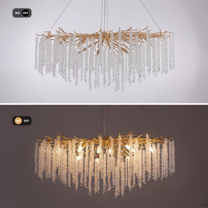 Lustre rectangulaire en cristal doré moderne de 40 pouces, branches d'arbre, luminaire suspendu pour îlot de cuisine, salle à manger