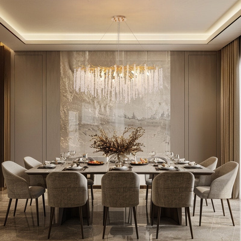 Lustre rectangulaire en cristal doré moderne de 40 pouces, branches d'arbre, luminaire suspendu pour îlot de cuisine, salle à manger