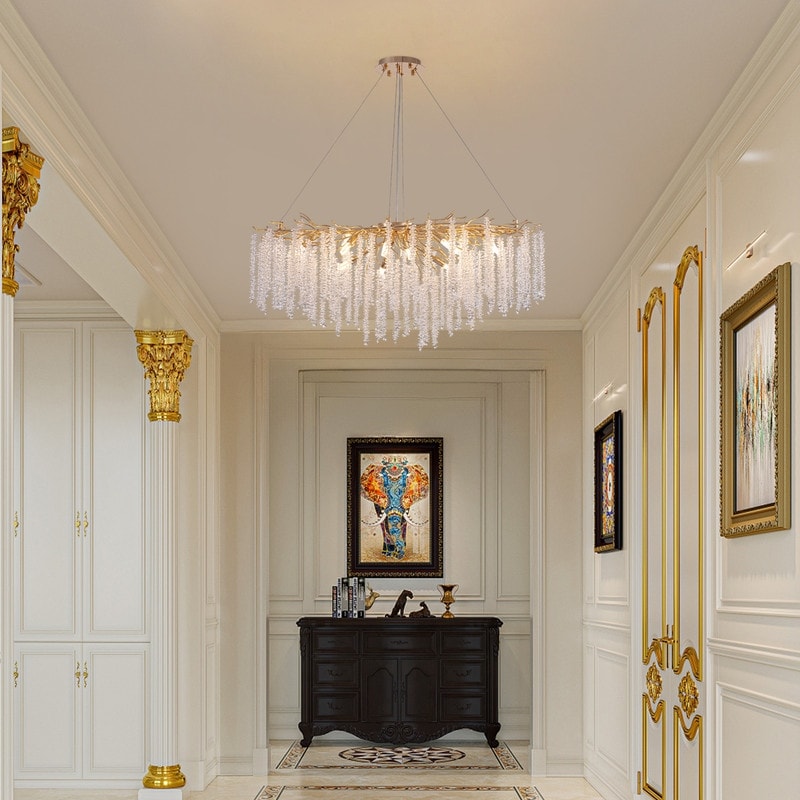 Lustre rectangulaire en cristal doré moderne de 40 pouces, branches d'arbre, luminaire suspendu pour îlot de cuisine, salle à manger