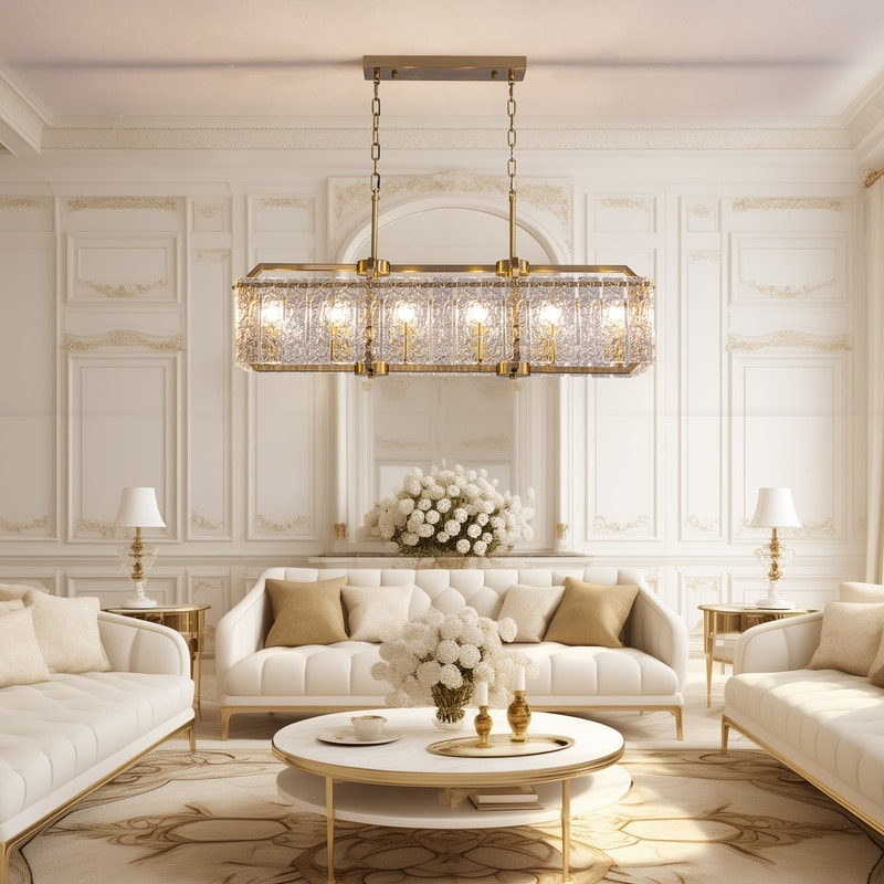 Lustre rectangulaire moderne en cristal de 40 po, 16 lumières, en laiton doré, pour salle à manger, salon, cuisine, îlot