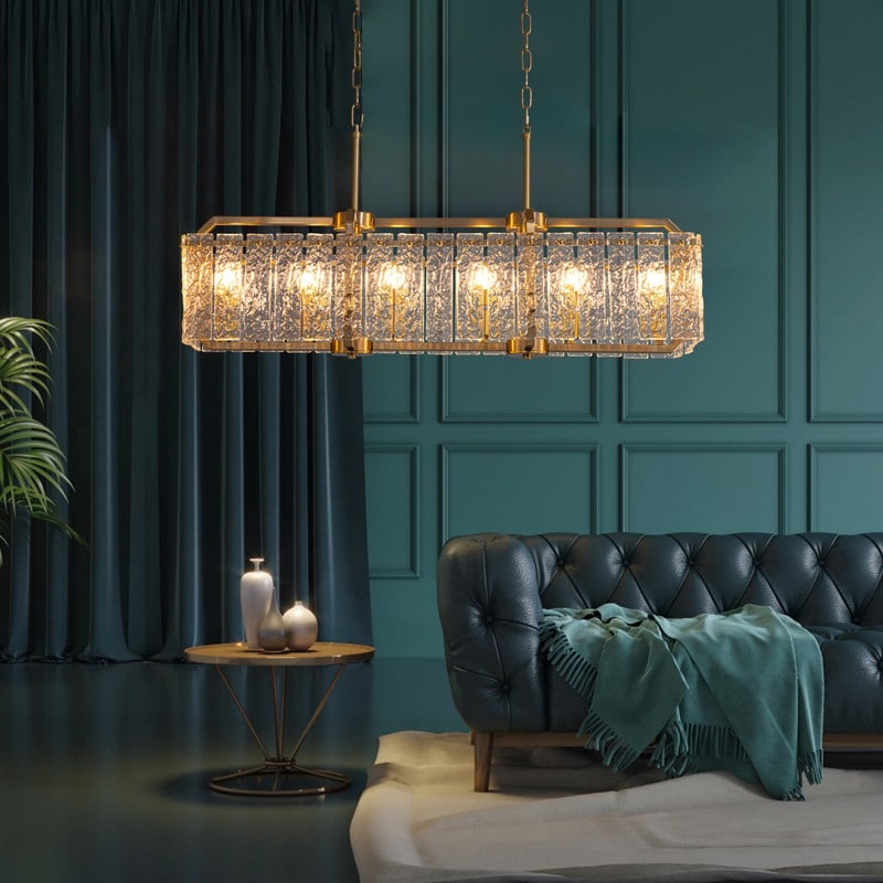 Lustre rectangulaire moderne en cristal de 40 po, 16 lumières, en laiton doré, pour salle à manger, salon, cuisine, îlot