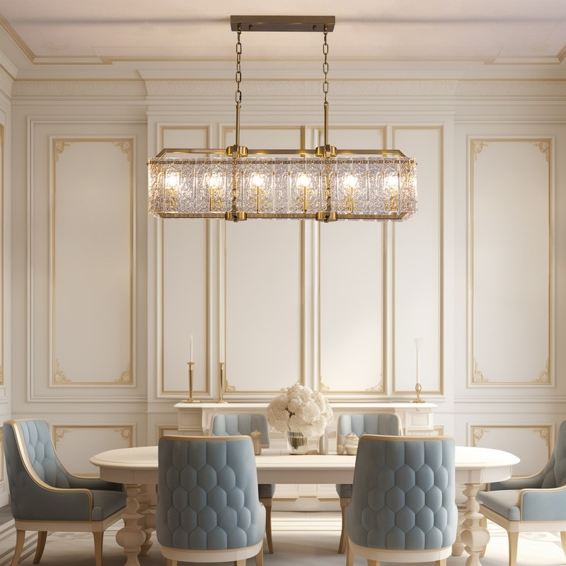 Lustre rectangulaire moderne en cristal de 40 po, 16 lumières, en laiton doré, pour salle à manger, salon, cuisine, îlot