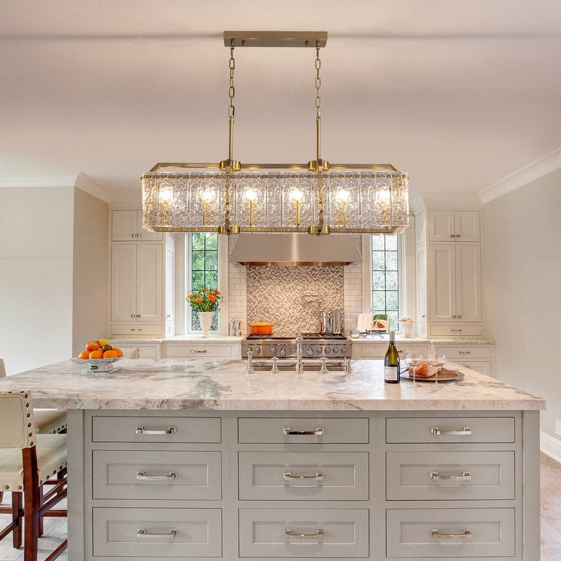 Lustre rectangulaire moderne en cristal de 40 po, 16 lumières, en laiton doré, pour salle à manger, salon, cuisine, îlot