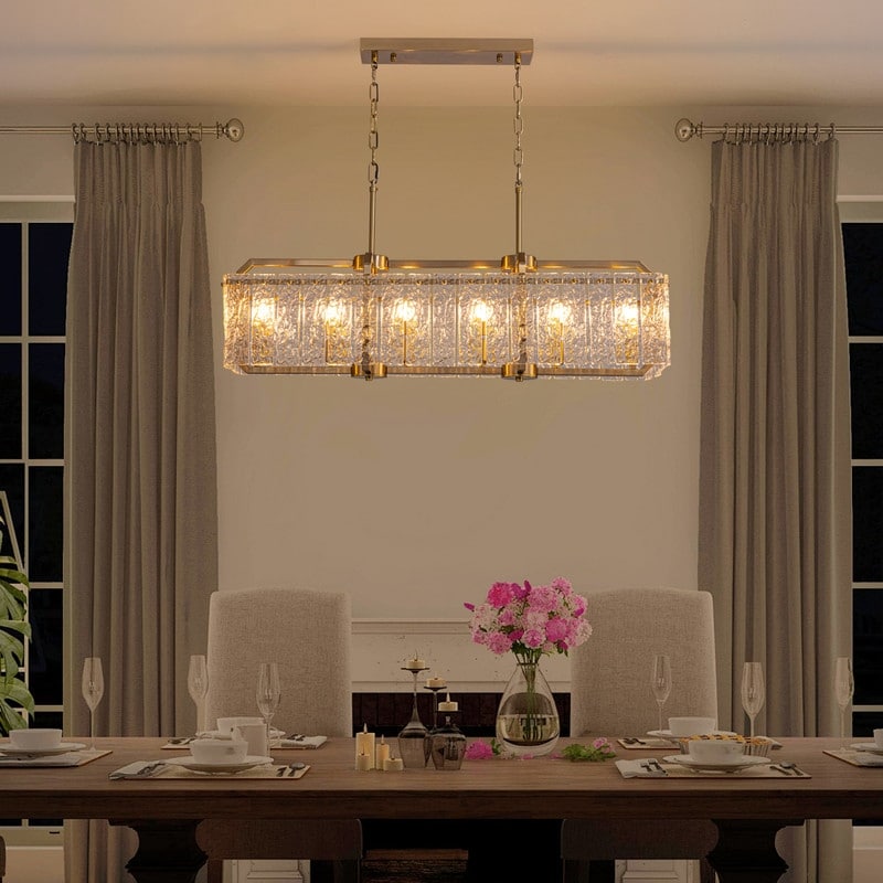 Lustre rectangulaire moderne en cristal de 40 po, 16 lumières, en laiton doré, pour salle à manger, salon, cuisine, îlot