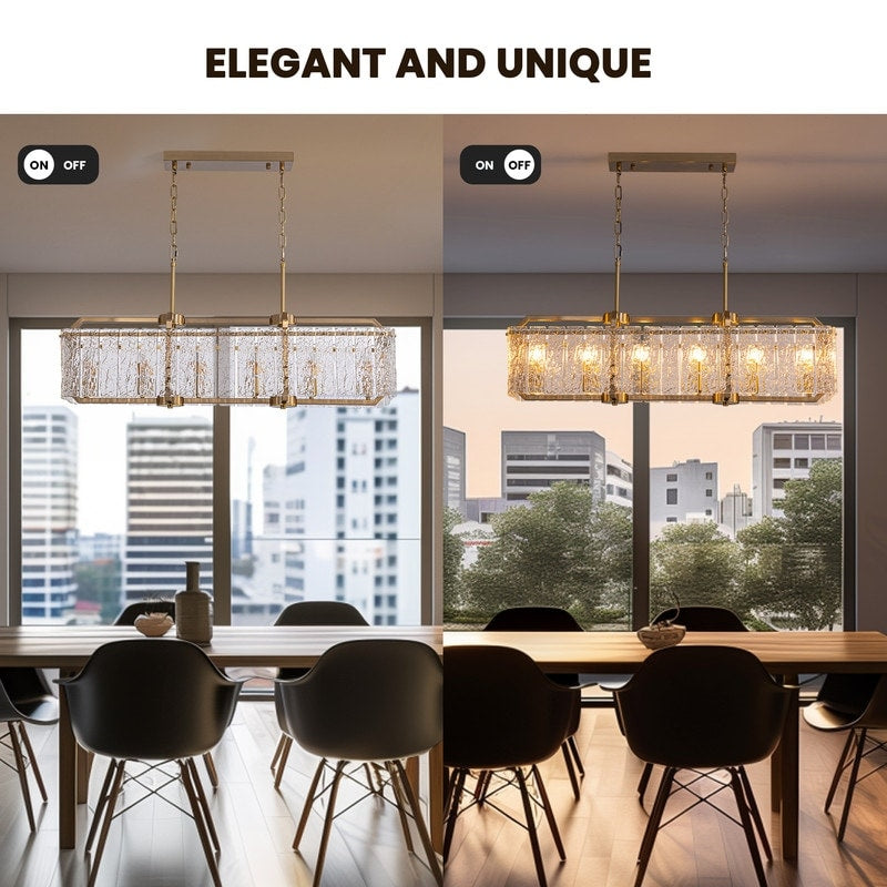 Lustre rectangulaire moderne en cristal de 40 po, 16 lumières, en laiton doré, pour salle à manger, salon, cuisine, îlot