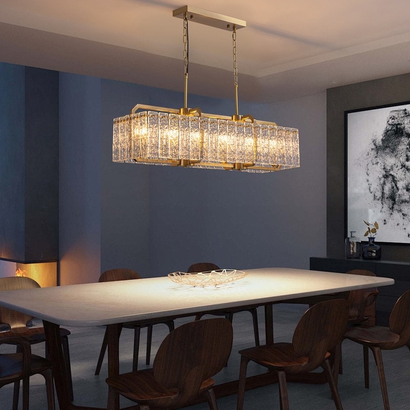 Lustre rectangulaire moderne en cristal de 40 po, 16 lumières, en laiton doré, pour salle à manger, salon, cuisine, îlot