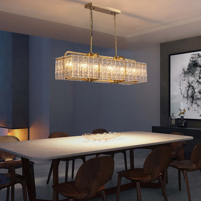 Lustre rectangulaire moderne en cristal de 40 po, 16 lumières, en laiton doré, pour salle à manger, salon, cuisine, îlot