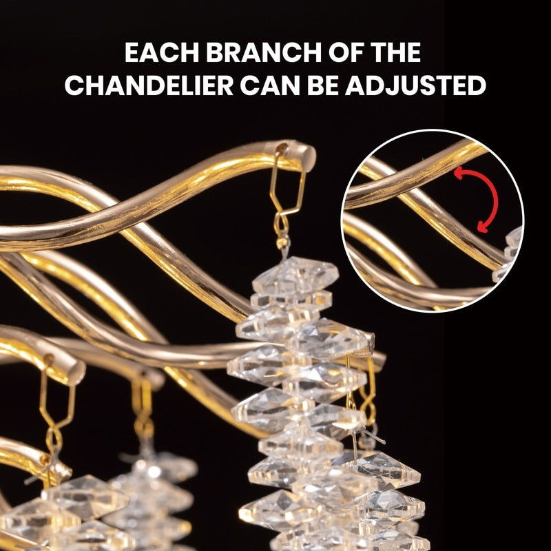Lustre rectangulaire en cristal doré moderne de 40 pouces, branches d'arbre, luminaire suspendu pour îlot de cuisine, salle à manger