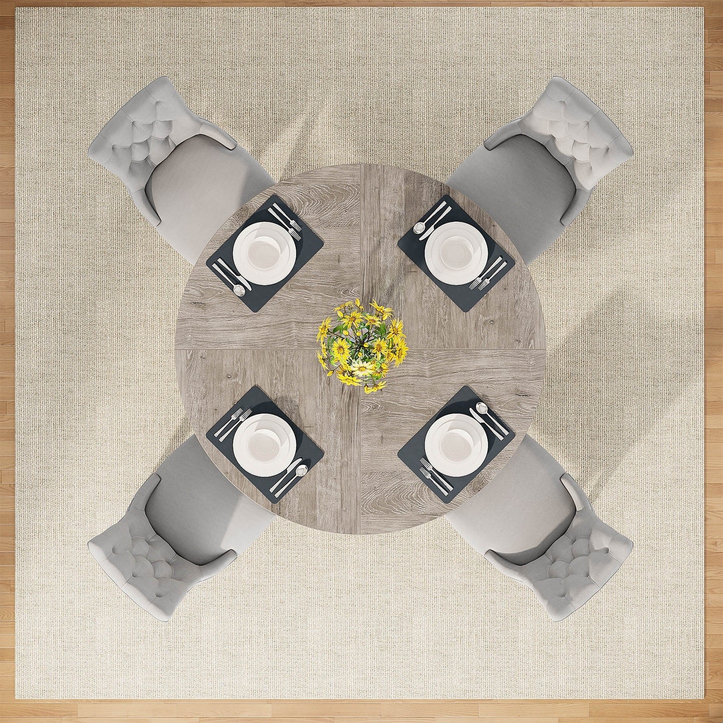 Table à manger ronde 47 pour 4 personnes, table de cuisine de ferme, petite table à dîner, table de cuisine en bois pour salle à manger et salon