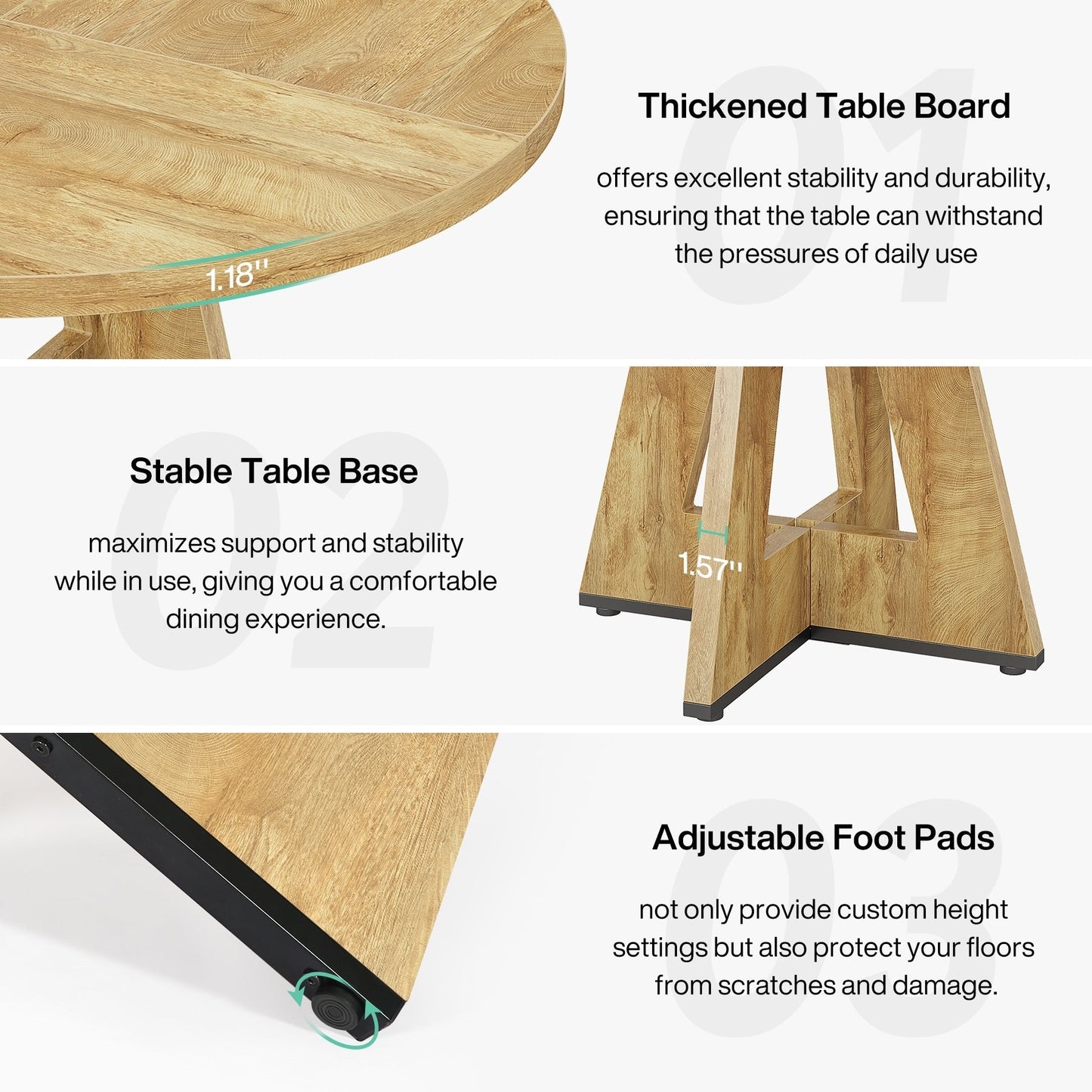 Table à manger ronde 47 pour 4 personnes, table de cuisine de ferme, petite table à dîner, table de cuisine en bois pour salle à manger et salon