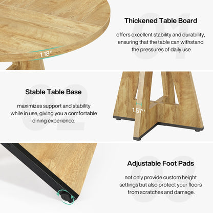 Table à manger ronde 47 pour 4 personnes, table de cuisine de ferme, petite table à dîner, table de cuisine en bois pour salle à manger et salon