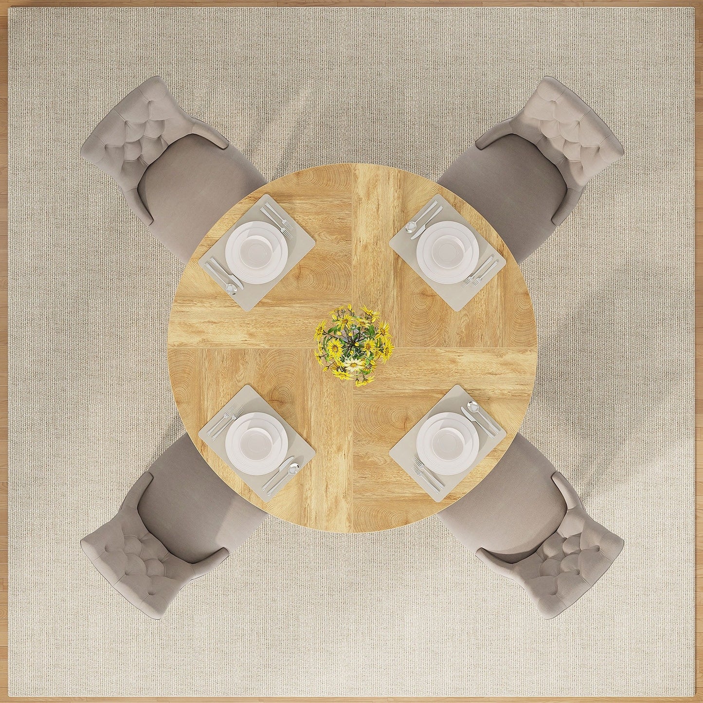 Table à manger ronde 47 pour 4 personnes, table de cuisine de ferme, petite table à dîner, table de cuisine en bois pour salle à manger et salon