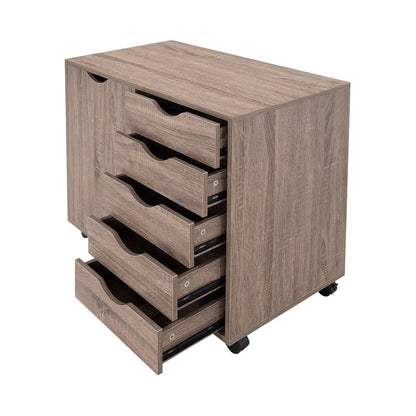 Commode de rangement en bois à 5 tiroirs avec roulettes - Meuble de rangement pour loisirs créatifs et maquillage pour dressing et chambre