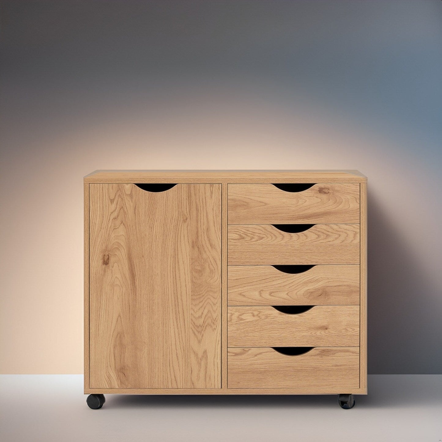 Commode de rangement en bois à 5 tiroirs avec roulettes - Meuble de rangement pour loisirs créatifs et maquillage pour dressing et chambre