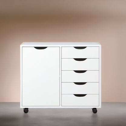Commode de rangement en bois à 5 tiroirs avec roulettes - Meuble de rangement pour loisirs créatifs et maquillage pour dressing et chambre