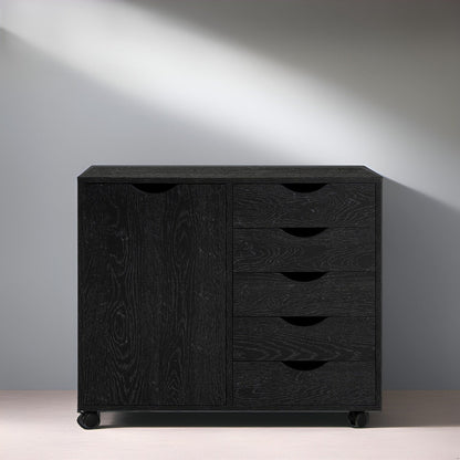 Commode de rangement en bois à 5 tiroirs avec roulettes - Meuble de rangement pour loisirs créatifs et maquillage pour dressing et chambre