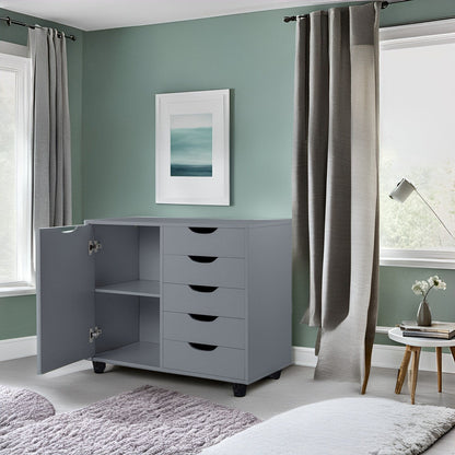 Commode de rangement en bois à 5 tiroirs avec roulettes - Meuble de rangement pour loisirs créatifs et maquillage pour dressing et chambre