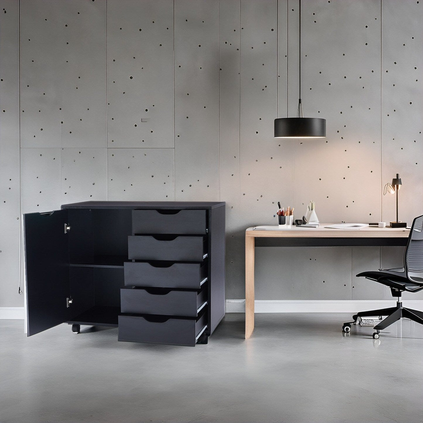 Commode de rangement en bois à 5 tiroirs avec roulettes - Meuble de rangement pour loisirs créatifs et maquillage pour dressing et chambre