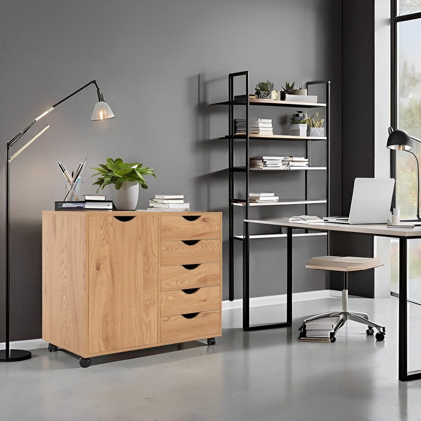 Commode de rangement en bois à 5 tiroirs avec roulettes - Meuble de rangement pour loisirs créatifs et maquillage pour dressing et chambre