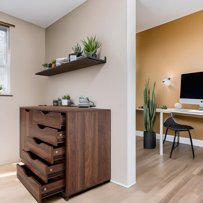 Commode de rangement en bois à 5 tiroirs avec roulettes - Meuble de rangement pour loisirs créatifs et maquillage pour dressing et chambre