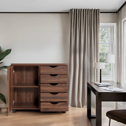 Commode de rangement en bois à 5 tiroirs avec roulettes - Meuble de rangement pour loisirs créatifs et maquillage pour dressing et chambre