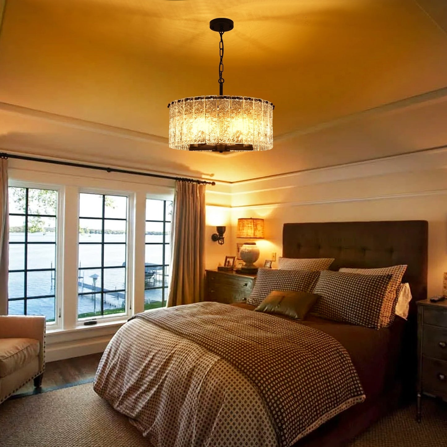 Lustre rond moderne à 5 lumières, semi-encastré classique, luminaire suspendu pour îlot de cuisine et salle à manger