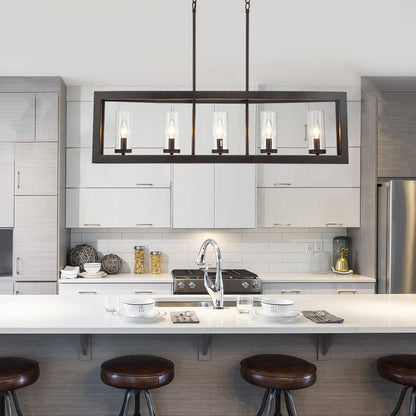 Lustre linéaire industriel moderne à 5 lumières pour salle à manger, style ferme, en verre transparent, idéal pour une cuisine ou un îlot de cuisine