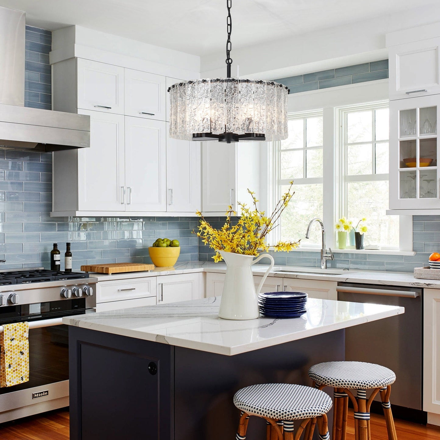 Lustre rond moderne à 5 lumières, semi-encastré classique, luminaire suspendu pour îlot de cuisine et salle à manger