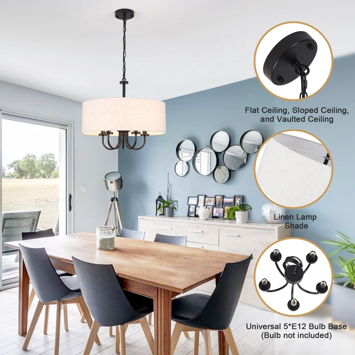 Plafonnier semi-encastré moderne à 5 lumières pour salle à manger, chambre à coucher, salon - N/A