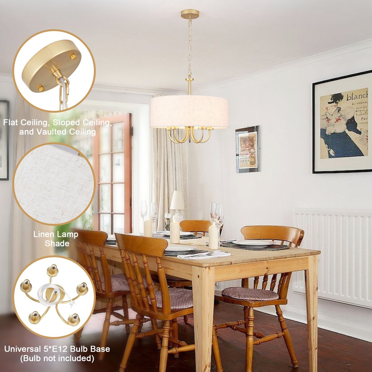 Plafonnier semi-encastré moderne à 5 lumières pour salle à manger, chambre à coucher, salon - N/A