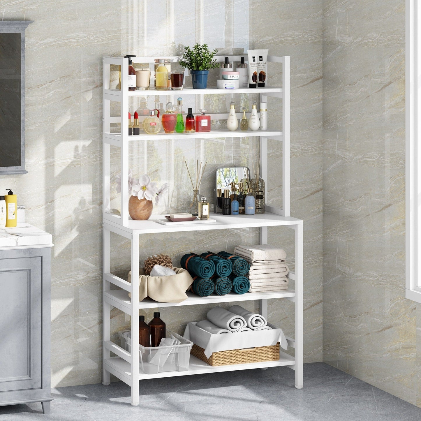 Étagère de rangement utilitaire à 5 niveaux pour four à micro-ondes, chariot de cuisine industriel avec clapier