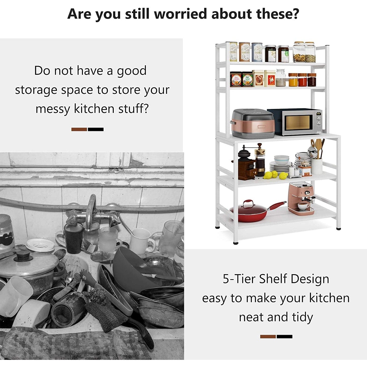 Étagère de rangement utilitaire à 5 niveaux pour four à micro-ondes, chariot de cuisine industriel avec clapier